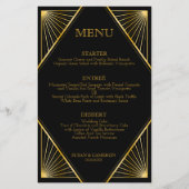  Elegant Art Deco Black Gold Wedding Menu (Voorkant)