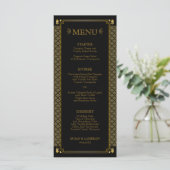 Elegant Art Deco Black Gold Wedding Menu (Staand voorkant)