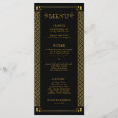  Elegant Art Deco Black Gold Wedding Menu (Voorkant)