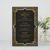 Elegant Art Deco Black Gold Wedding Menu (Staand voorkant)