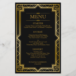 Elegant Art Deco Black Gold Wedding Menu
