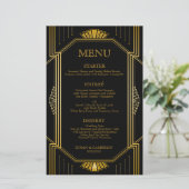Elegant Art Deco Black Gold Wedding Menu (Staand voorkant)