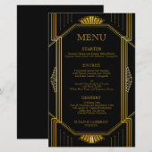 Elegant Art Deco Black Gold Wedding Menu (Voorkant / Achterkant)