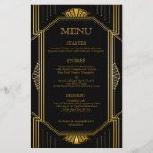  Elegant Art Deco Black Gold Wedding Menu (Voorkant)