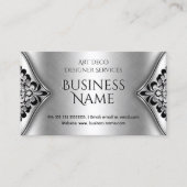 Elegant Art Deco Black Silver Floral Metal look Visitekaartje (Voorkant)