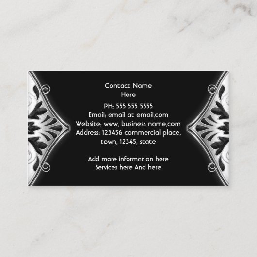 Elegant Art Deco Black Silver Floral Visitekaartje (Achterkant)