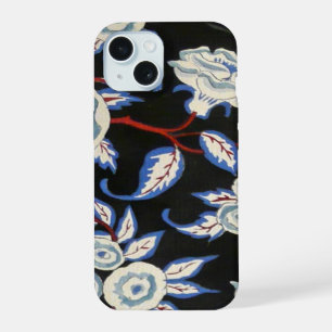 ELEGANT ART DECO BLOEMEN, BLAUWE WITTE ROZEN IN ZW iPhone 15 HOESJE