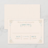 Elegant Art Deco Blue & Cream RSVP-kaarten RSVP Kaartje (Voorkant / Achterkant)