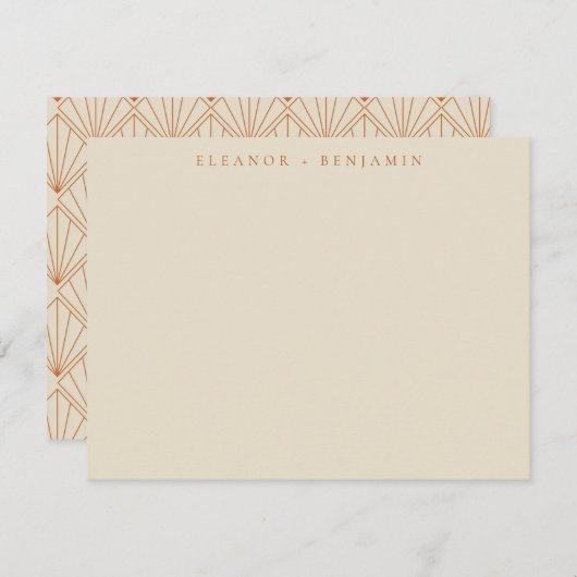 Elegant Art Deco Burnt Oranje Wedding Custom Name Notitiekaartje (Voorkant / Achterkant)