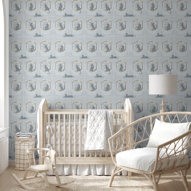Elegant Art Deco Cats - Light Gray Behang (Kinderen)