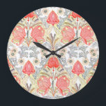 Elegant Art Deco Coral Red Flowers Patroon Grote Klok<br><div class="desc">Mooie Australische oorlogvoering en bloemen in kunstdecostijl</div>