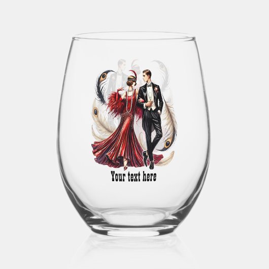 Elegant Art Deco couple customizable Wijnglas Zonder Voet (Voorkant)