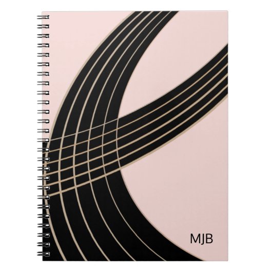 Elegant Art Deco Curves Patroon met Monogram Notitieboek (Voorkant)