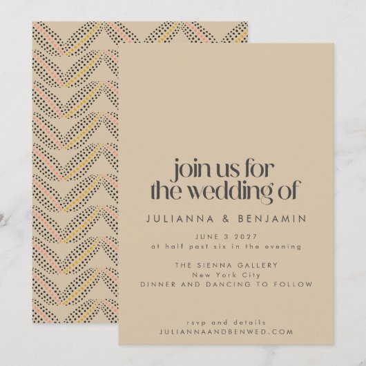 Elegant  Art Deco Design Sand Black Wedding Kaart (Voorkant / Achterkant)