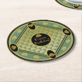 Elegant Art Deco Fan Pattern Custom Text Birthday Ronde Kartonnen Onderzetter (Gebogen)