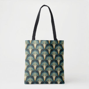 Elegant Art Deco Fan Pattern in Goud en Blauwgroen Tote Bag