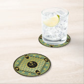 Elegant Art Deco Fan Pattern Monogram Weddenschap Ronde Kartonnen Onderzetter (Insitu)