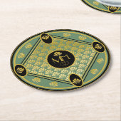 Elegant Art Deco Fan Pattern Monogram Weddenschap Ronde Kartonnen Onderzetter (Gebogen)