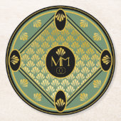 Elegant Art Deco Fan Pattern Monogram Weddenschap Ronde Kartonnen Onderzetter (Voorkant)