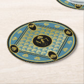 Elegant Art Deco Fan Pattern Monogram Weddenschap Ronde Kartonnen Onderzetter (Gebogen)