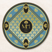 Elegant Art Deco Fan Pattern Monogram Weddenschap Ronde Kartonnen Onderzetter (Voorkant)