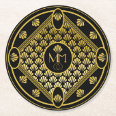 Elegant Art Deco Fan Pattern Monogram Weddenschap Ronde Kartonnen Onderzetter (Voorkant)