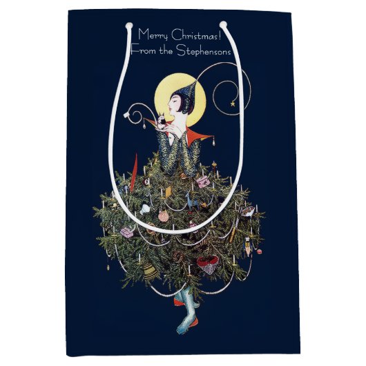 Elegant Art Deco Fashion Christmas Tree Retro Medium Cadeauzakje (Voorkant)