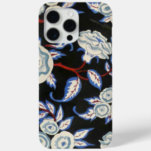 ELEGANT ART DECO FLORAL, BLUE WHITE ROSES IN BLACK iPhone 15 PRO MAX HOESJE