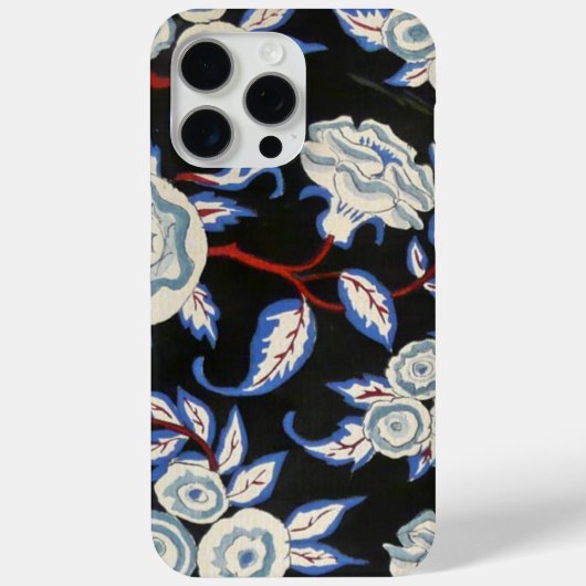 ELEGANT ART DECO FLORAL, BLUE WHITE ROSES IN BLACK Case-Mate iPhone CASE (Achterkant)