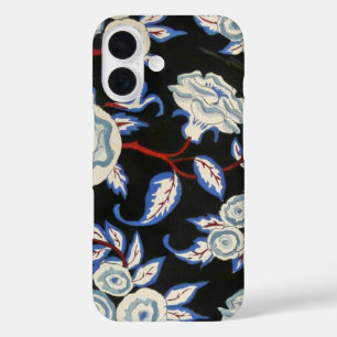ELEGANT ART DECO FLORAL, BLUE WHITE ROSES IN BLACK iPhone 16 HOESJE