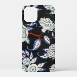 ELEGANT ART DECO FLORAL, BLUE WHITE ROSES IN BLACK iPhone 12 MINI HOESJE