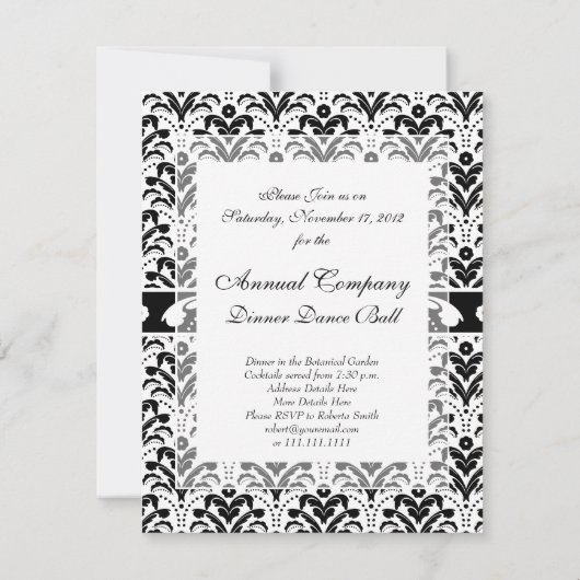 Elegant Art Deco Floral Damask Custom Monogram Kaart (Achterkant)