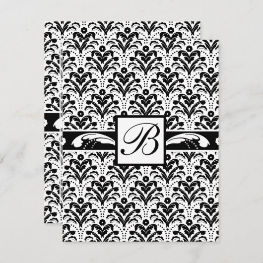Elegant Art Deco Floral Damask Custom Monogram Kaart (Voorkant / Achterkant)