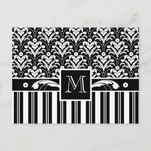 Elegant Art Deco  Floral Damask en Stripes Briefkaart