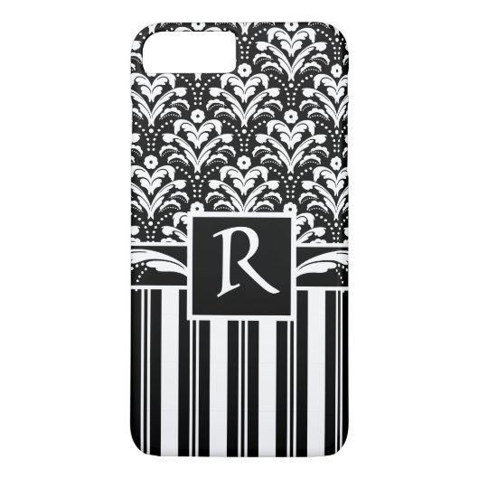 Elegant Art Deco Floral Damask en Stripes Case-Mate iPhone Case (Achterkant)