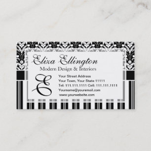 Elegant Art Deco Floral Damask en Stripes Visitekaartje