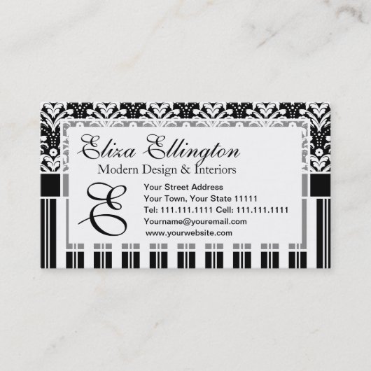 Elegant Art Deco  Floral Damask en Stripes Visitekaartje (Voorkant)