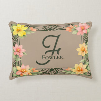Elegant Art Deco Floral Monogram Family Name Accent Kussen
