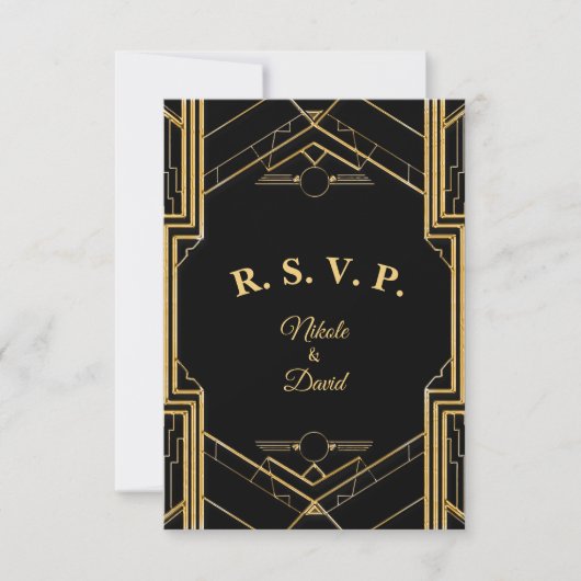 Elegant Art Deco Gatsby R.S.V.P. Kaart (Voorkant)