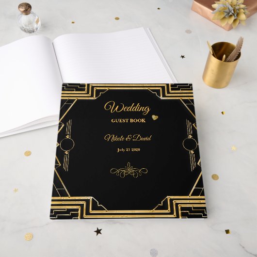Elegant Art Deco Gatsby Wedding Guest Book Gastenboek (Voorkant open)