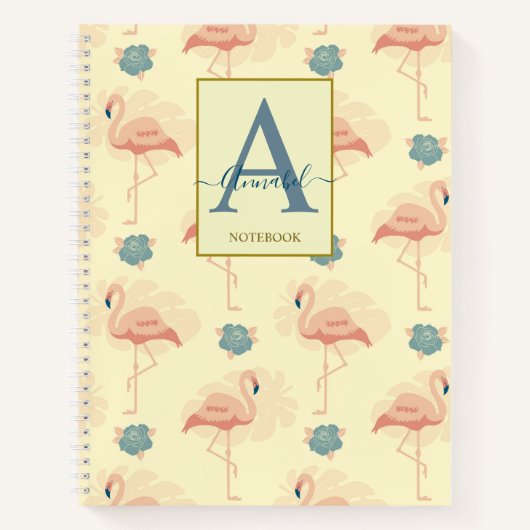 Elegant art deco geïnspireerde flamingo en rozen  notitieboek (Voorkant)