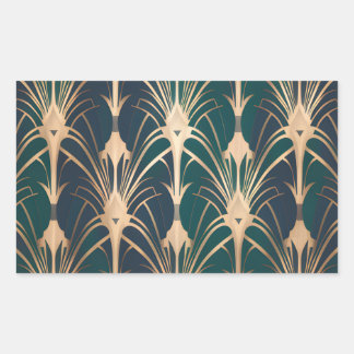 Elegant Art Deco Gold and Emerald Green Pattern Rechthoekige Sticker