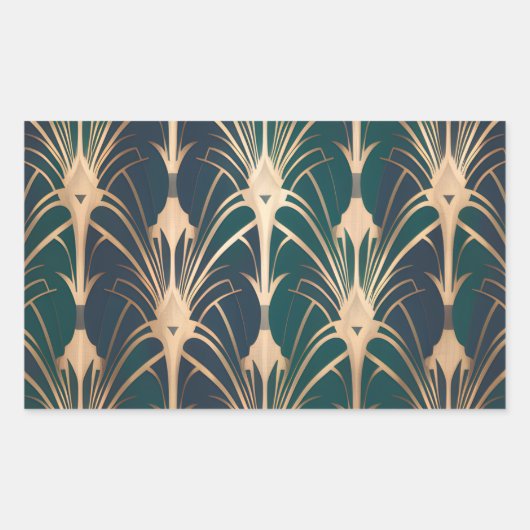 Elegant Art Deco Gold and Emerald Green Pattern Rechthoekige Sticker (Voorkant)