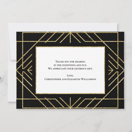 Elegant Art Deco Gold Black Foto bedankt Save The Date (Achterkant)