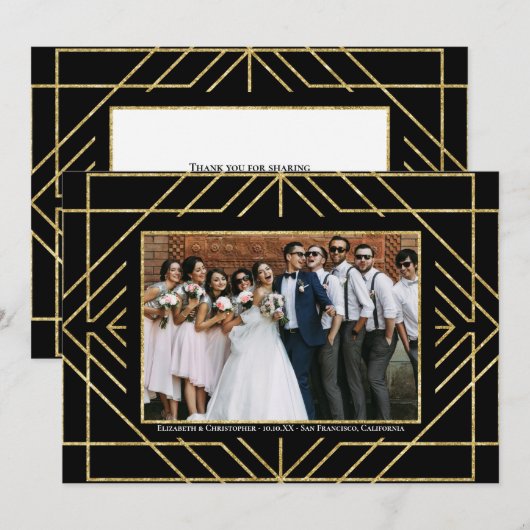 Elegant Art Deco Gold Black Foto bedankt Save The Date (Voorkant / Achterkant)
