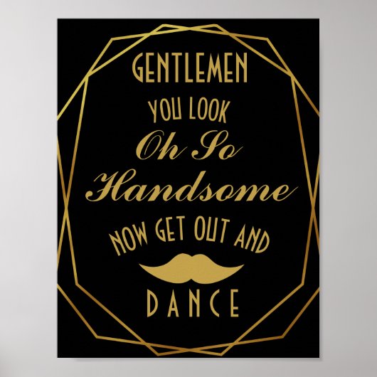 Elegant art deco Gold & Black GENTLEMEN BATHROOM Poster (Voorkant)