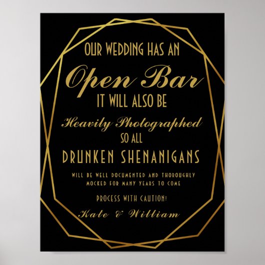 Elegant art deco Gold & Black Open Bar Poster (Voorkant)