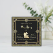 Elegant Art Deco Gold Black Wedding Kaart (Staand voorkant)