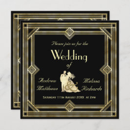 Elegant Art Deco Gold Black Wedding Kaart