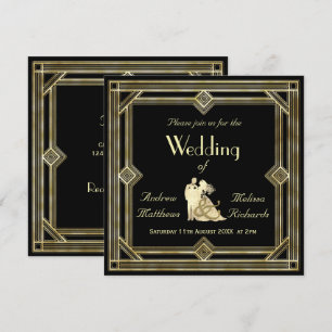 Elegant Art Deco Gold Black Wedding Kaart